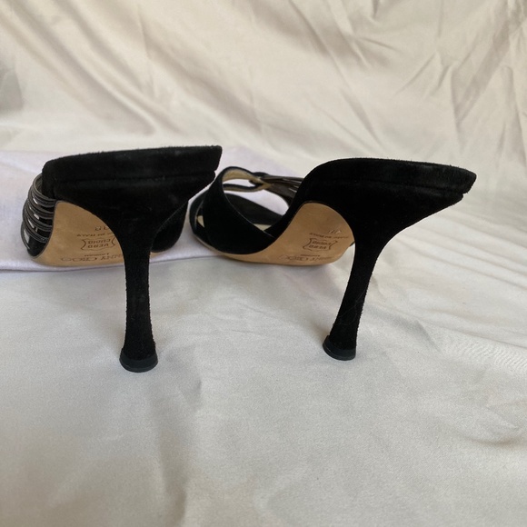 Jimmy Choo Leather/Suede Black Sandal Heels - Picture 5 of 6